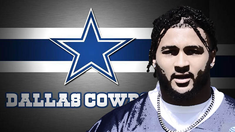 A composite image featuring the Dallas Cowboys logo, a football player, and a metallic background, symbolizing NFL news and tragedy.