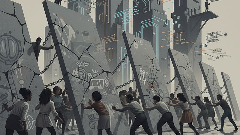 Diverse individuals facing systemic barriers in 2026, symbolizing economic, health, and housing challenges for communities of color.