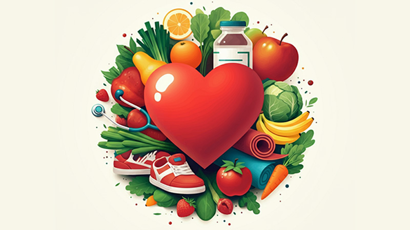 Heart-healthy lifestyle tips for preventing a heart attack, including diet, exercise, and stress management.