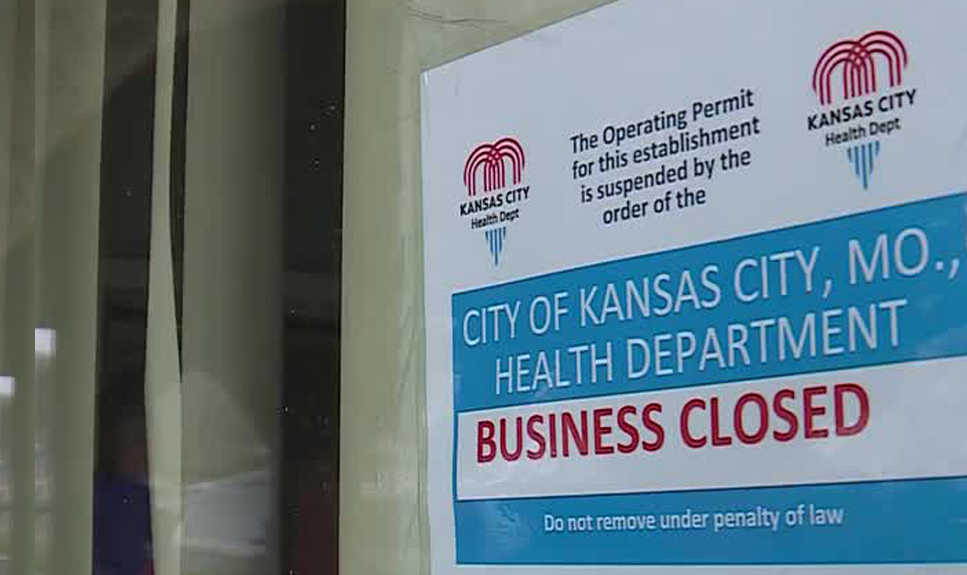Official notice from Kansas City Health Department declaring a business closure due to health and safety violations.