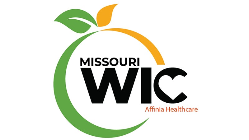 Logo of Missouri WIC by Affinia Healthcare, featuring a stylized fruit design symbolizing health and nutrition.