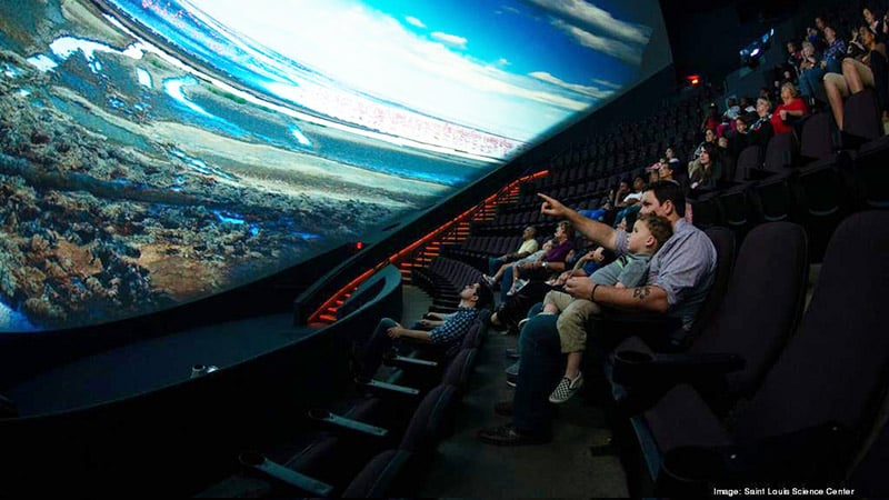 Visitors enjoying interactive exhibits at the Saint Louis Science Center, a top free attraction in St. Louis.