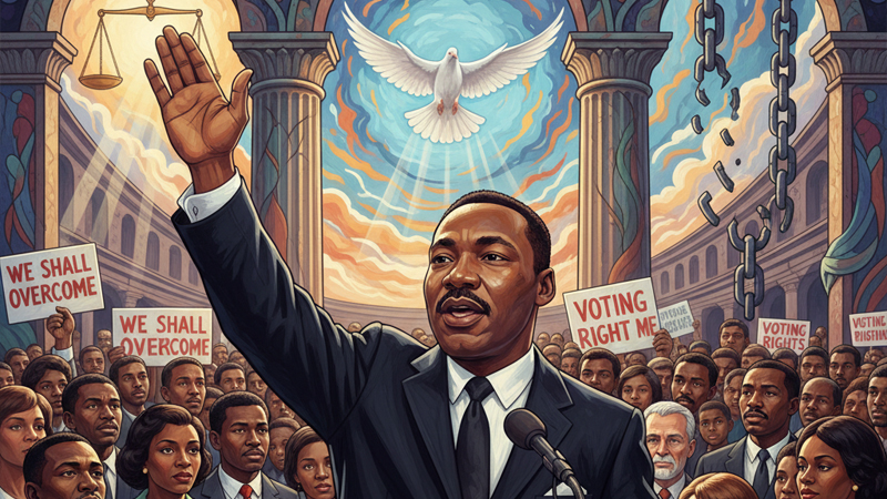 Illustration of Martin Luther King Jr. symbolizing his leadership in the Negro Revolution.