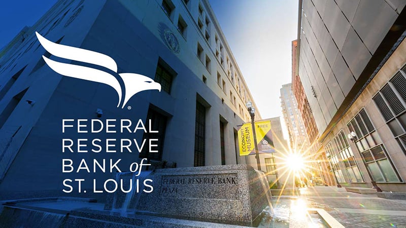Exterior view of the Federal Reserve Bank of St. Louis monitoring the STL economy.