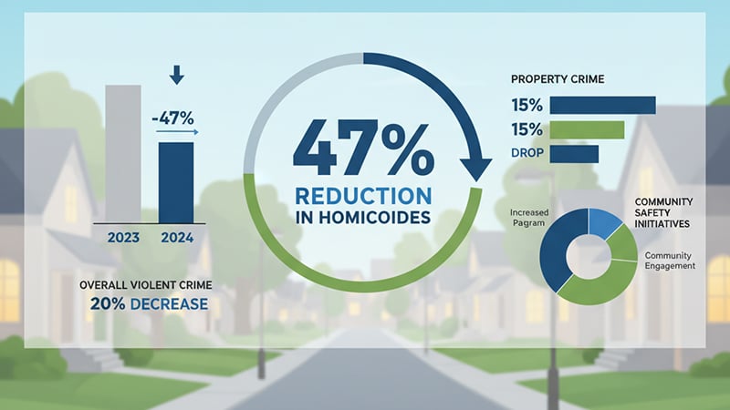 Infographic showing Kansas City’s 47% reduction in homicides and community safety initiatives.