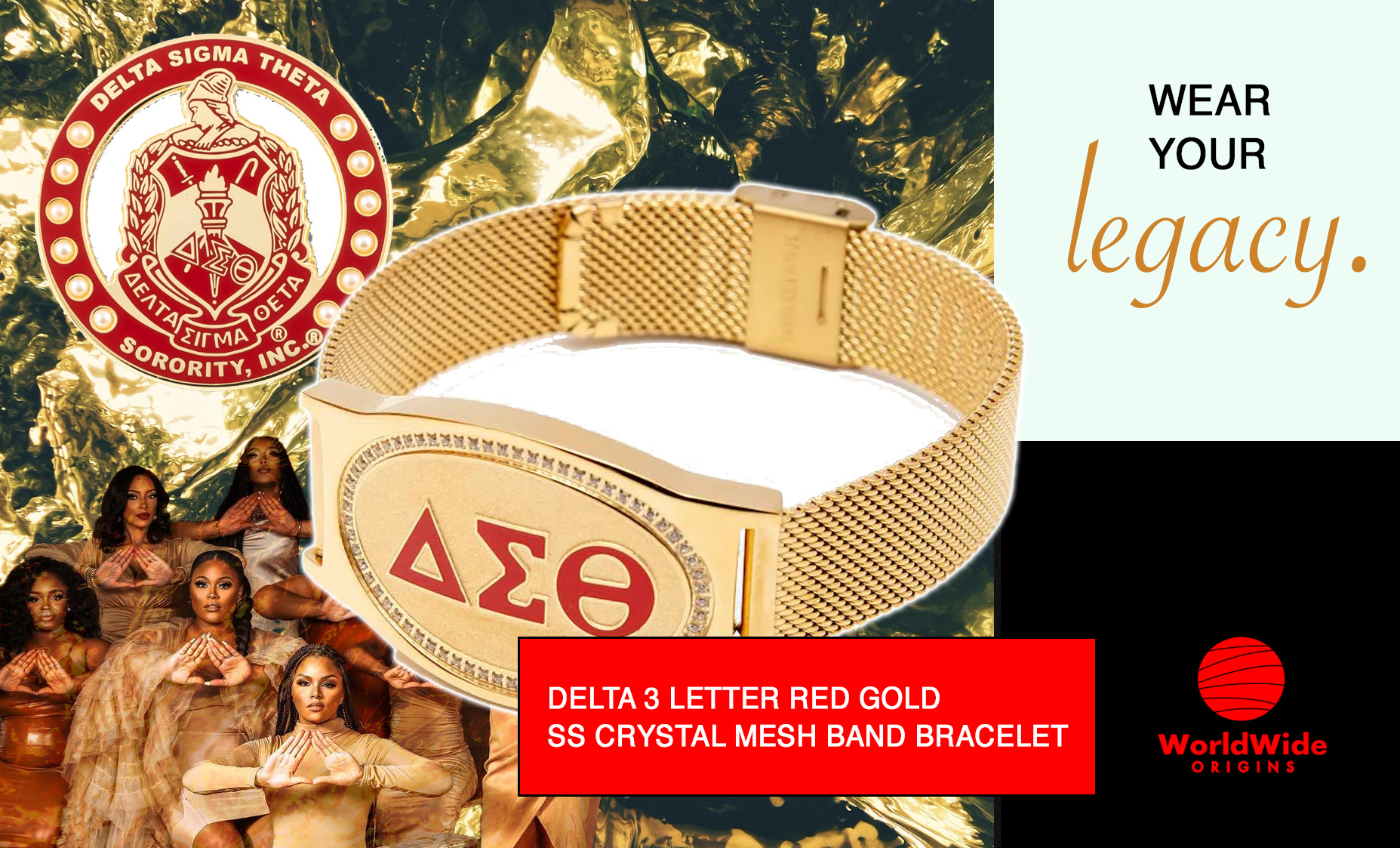 Delta Sigma Theta Gold Bracelet banner highlighting its vibrant red and gold crystal design.