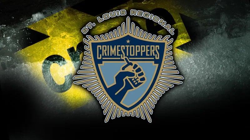 CrimeStoppers hotline graphic urging tips for St. Louis crimes.