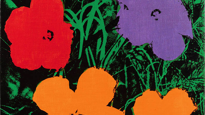 Andy Warhol’s Flowers series with bold, pop-art floral designs.