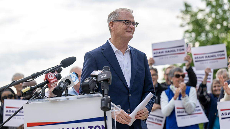 Kansas City pastor speaking at a campaign rally for the Missouri Senate race.