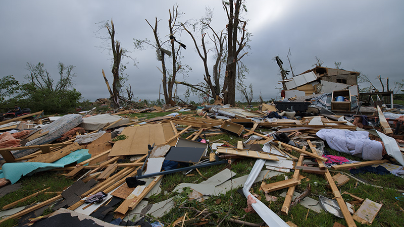 Debris in need of clearing after the Tonganoxie tornado in Missouri.