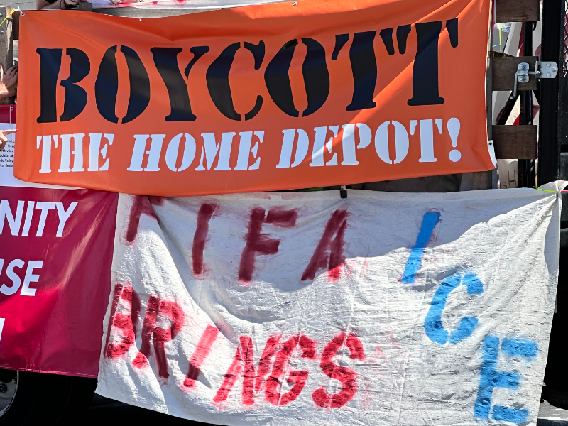 Protesters at SoFi Stadium rally over 2026 World Cup strike concerns and ICE presence
