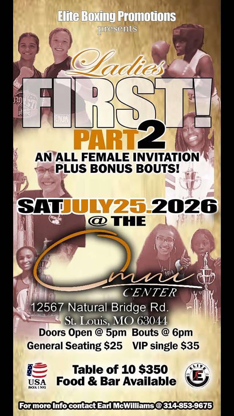 Official vertical event poster for the Ladies First Part 2 amateur female boxing event featuring bout details.
