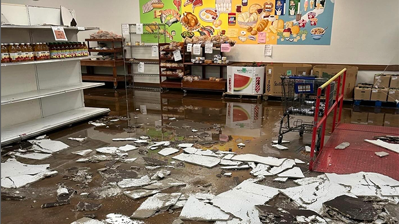 Image of the Capuchin Service Center, showcasing its recovery efforts after storm damage, symbolizing Detroit's resilience and community spirit.