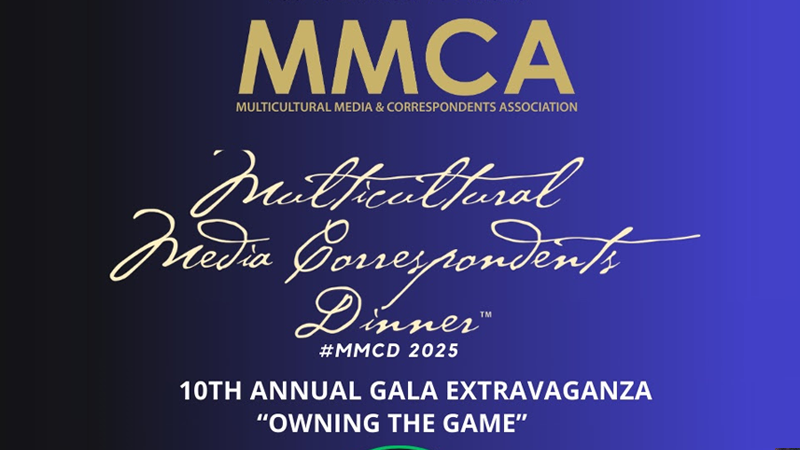 Promotional banner for the 10th Annual MMCD Gala, featuring the tagline 'Owning the Game' and highlighting the event's focus on media diversity.