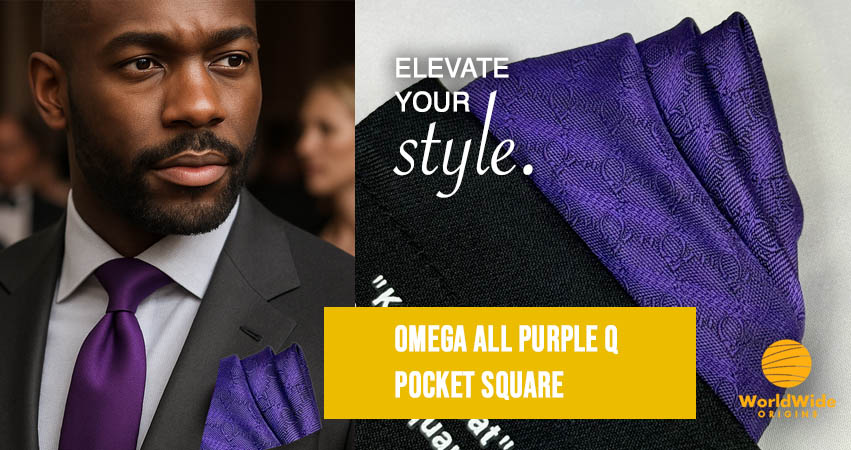A vibrant purple pocket square with a subtle pattern, styled in a suit pocket, symbolizing elegance and sophistication.