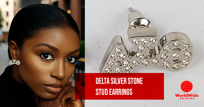 A close-up of Delta Silver Stone Stud Earrings, featuring sparkling stones set in polished silver, symbolizing Delta Sigma Theta pride.