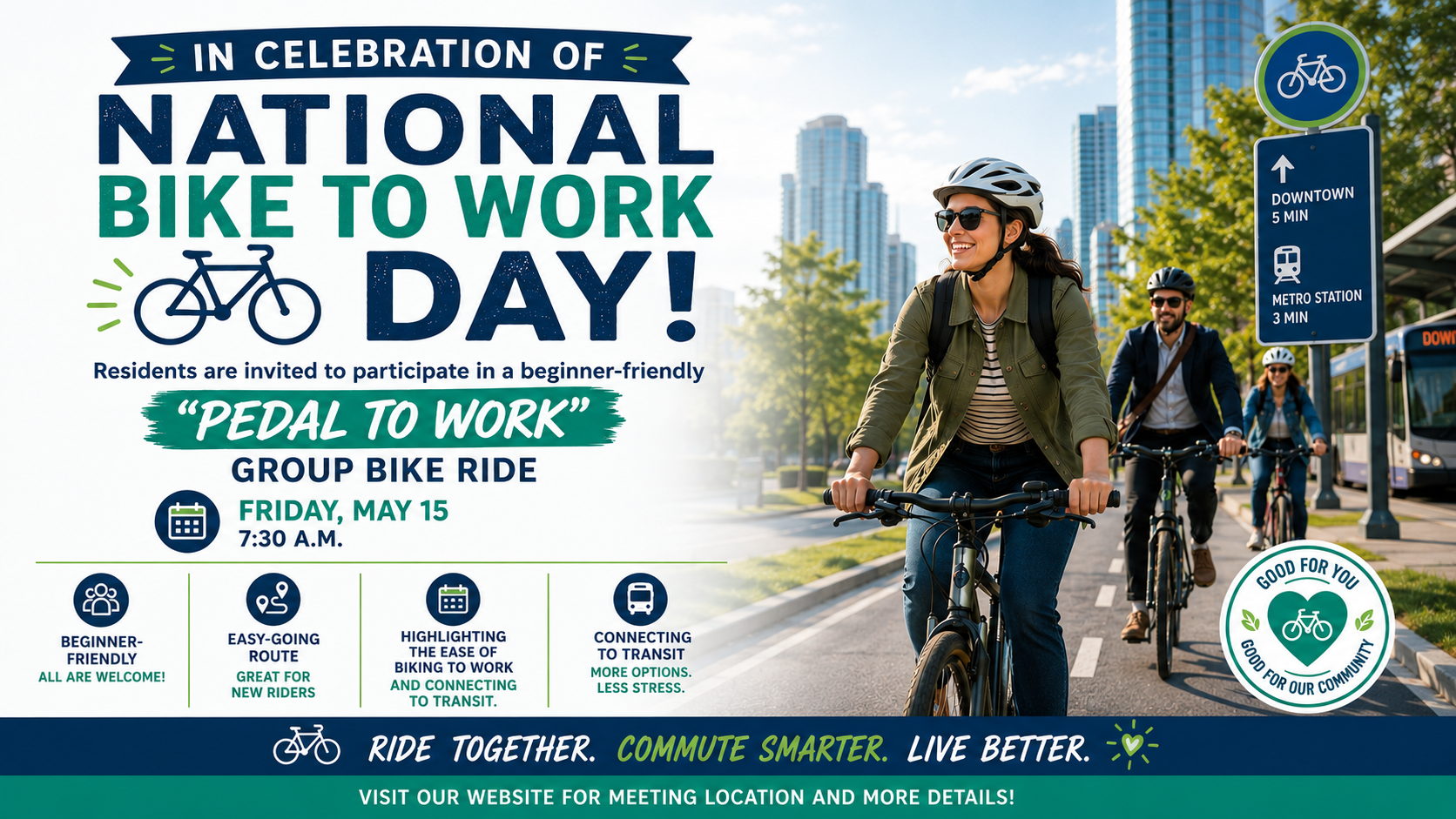 Join the Beginner-Friendly “Pedal to Work” Ride for National Bike to Work Day – May 15