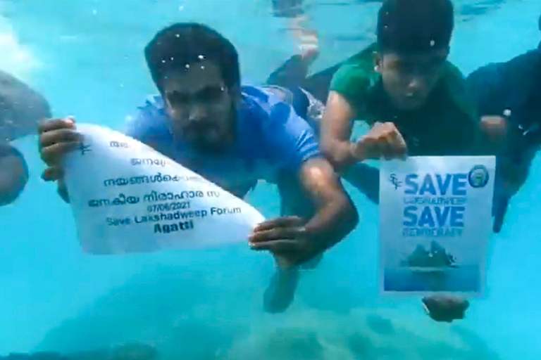 Locals Of India’s Smallest Union Territory Take Protest Against Draft Laws Underwater