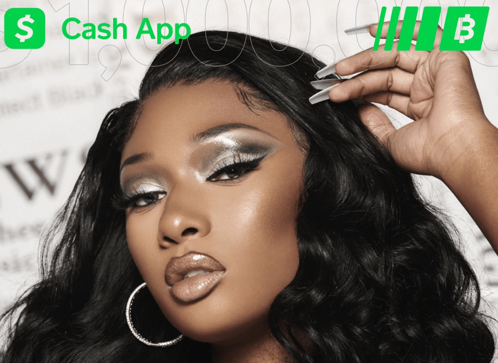 Megan Thee Stallion promotional social media announcement for the Cash App stock giveaway campaign