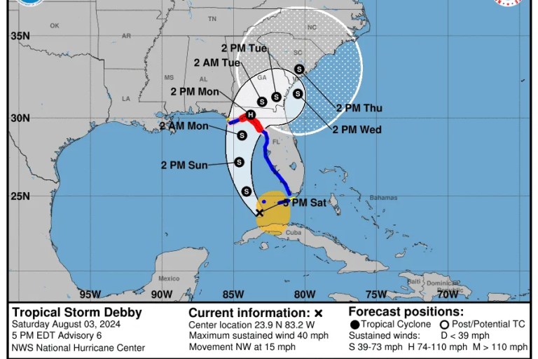 Debby strengthens to Category 1 hurricane, moves closer to Florida’s Big Bend: Updates
