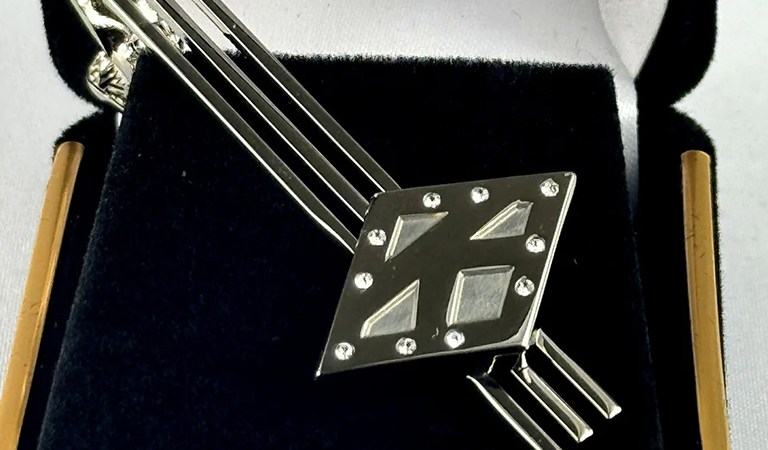 The Unmatched Elegance of the Kappa Diamond K Silver Stone Tie Bar in Black Greek Apparel