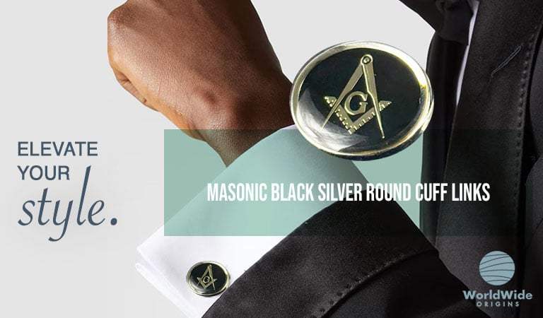 Masonic Black Silver Round Cuff Links: Custom Cufflinks from Worldwide Origins