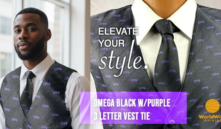 Omega Black w/Purple 3 Letter Vest Tie: Holiday Style Defined