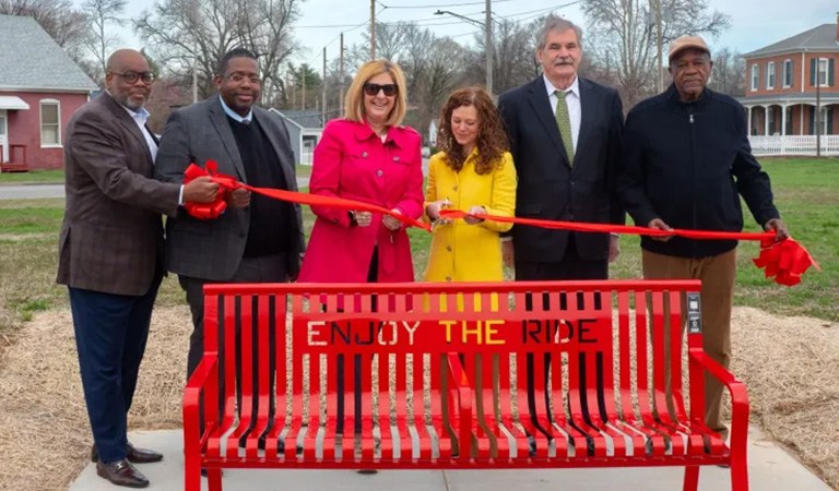 First Bus Bench Installations In Belleville Unveiled During Progressive Ribbon Cutting