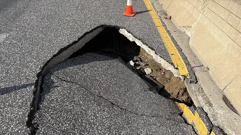 Kansas City metro updates visual of repair machinery fixing the Southwest Trafficway sinkhole.