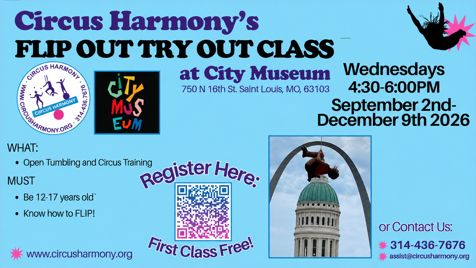New Flip Out Try Out Class at Circus Harmony in City Museum