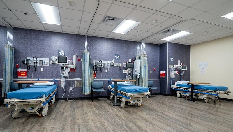 Interior patient treatment suite and medical equipment inside Archview ER and Hospital.