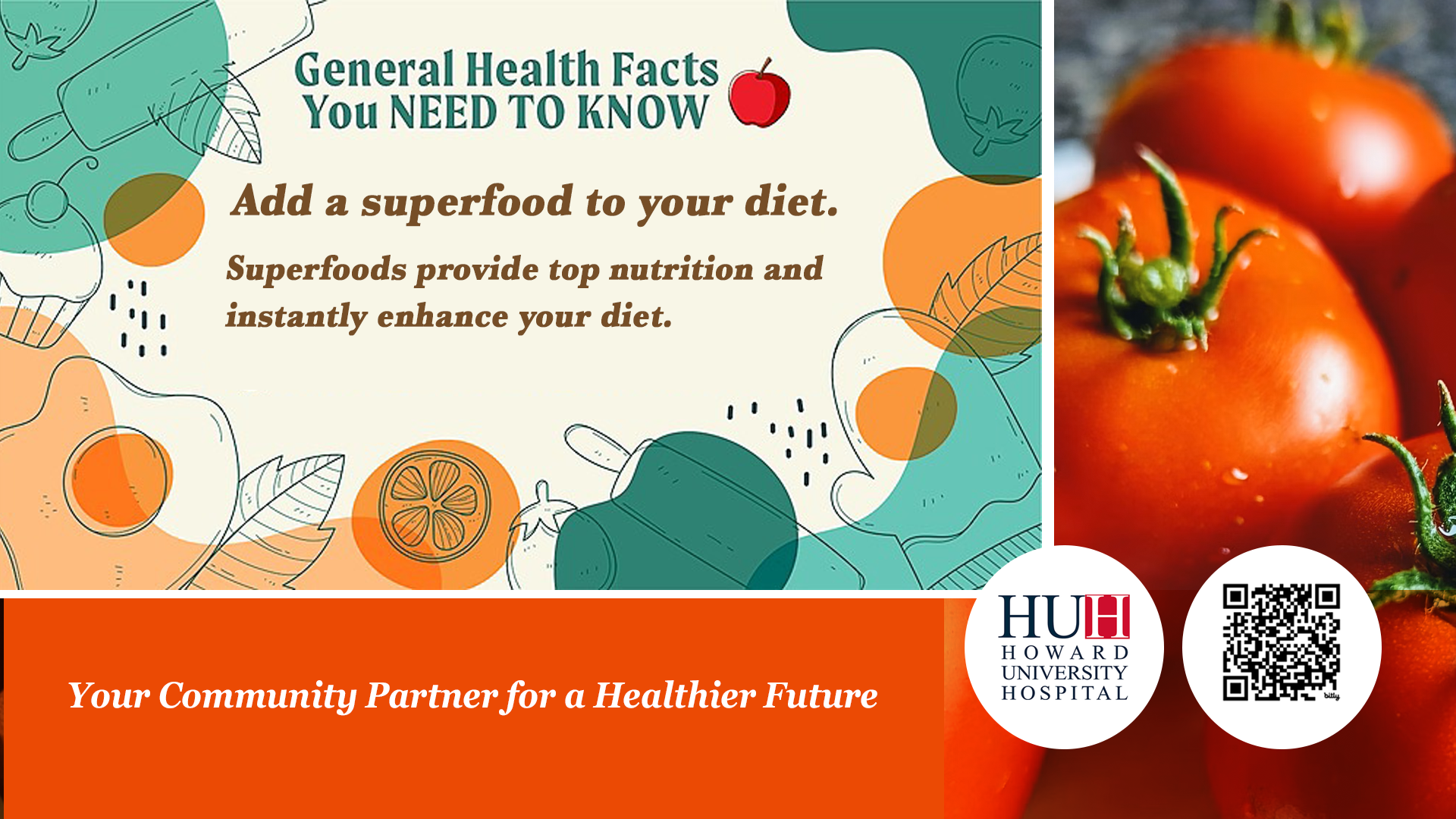 General health facts infographic highlighting the benefits of adding superfoods to your diet.