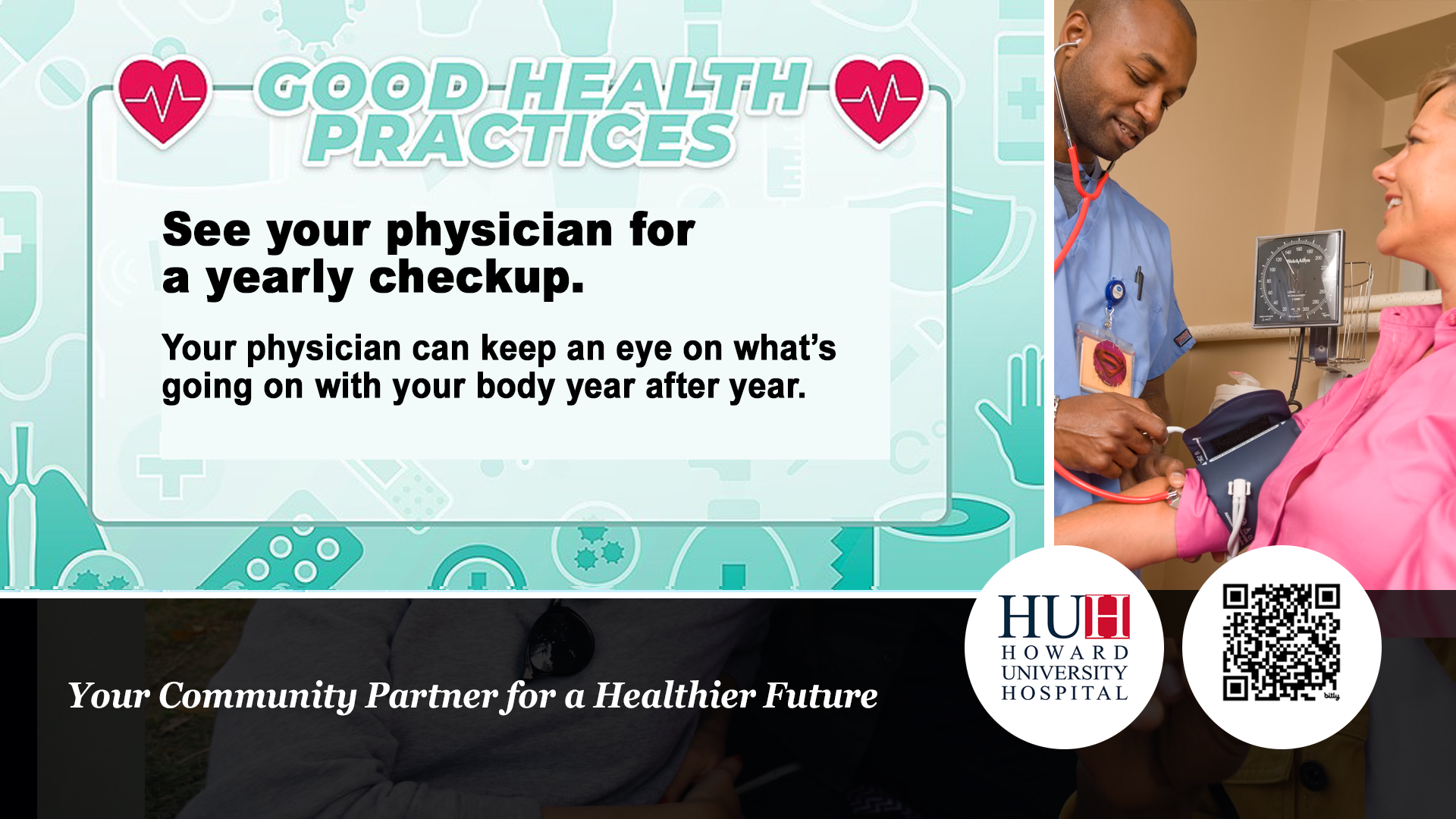 Medical professional checking a patient's blood pressure during a routine annual physical exam.