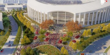 Aerial site map highlighting DMV infrastructure clashes surrounding the redevelopment of the RFK Stadium campus.