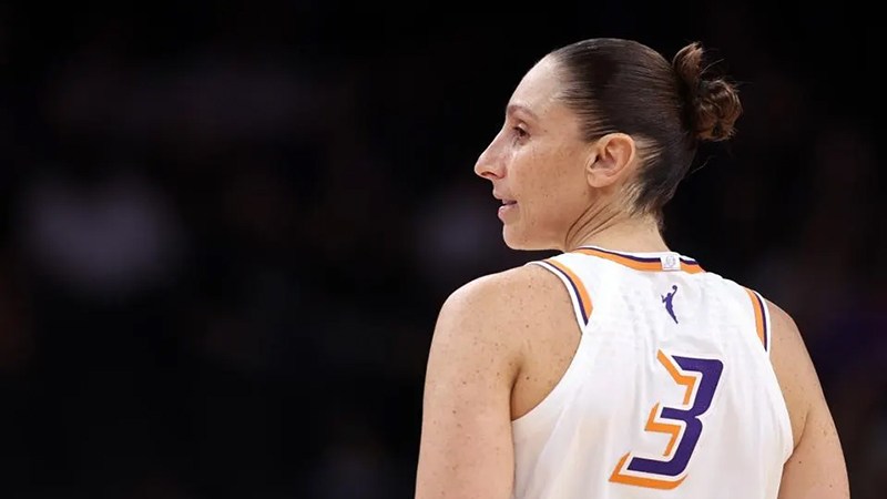 Diana Taurasi in basketball jersey focused during gameplay on the court