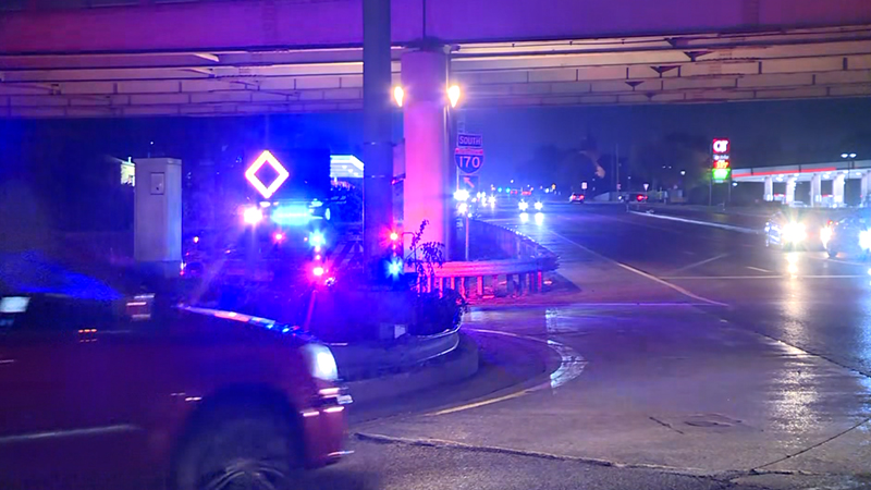 St. Louis regional news update showing police vehicles investigating an incident on Interstate 170.