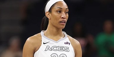 Las Vegas Aces forward A'ja Wilson in uniform during game action